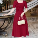 MDU4763 Red Floral Designer Dress with Elegant Square Neck